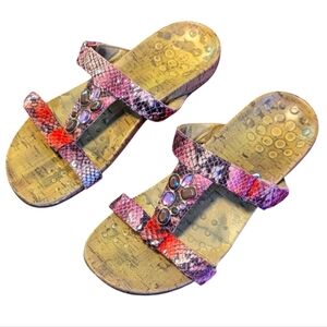 Vionic Viviana Sandals Jeweled Snakeskin Orthopedic Comfort Velcro Strap T Bar